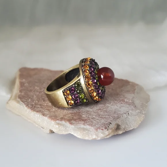 Heidi Daus Carnelian Swarovski Crystal Statement Ring - Picture 2 of 8